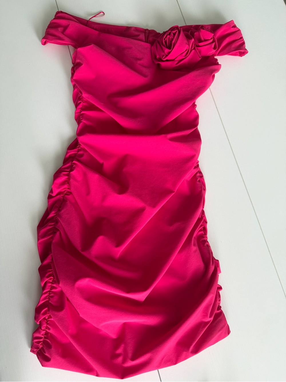 Zara Hot Pink Draped Floral Detail Dress